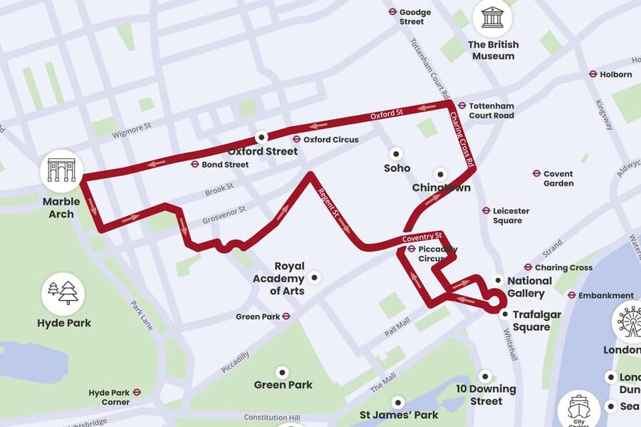 London: Tootbus Christmas Lights Tour incl walking tours - Starting at Coventry Street in the West End