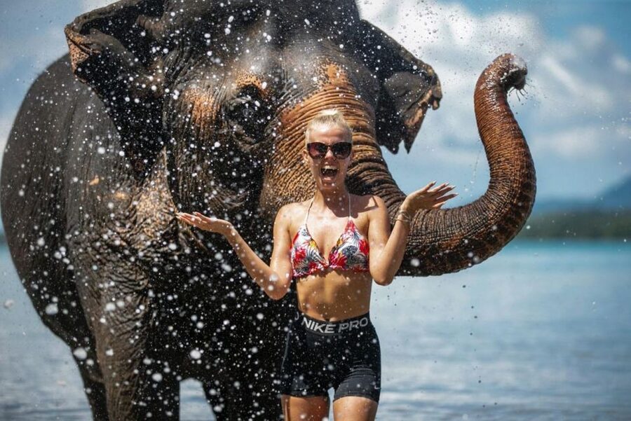 Phuket:Beach walk with elephants, rain & care. 2.5 hours - Who will enjoy Lily Elephant Camp most?