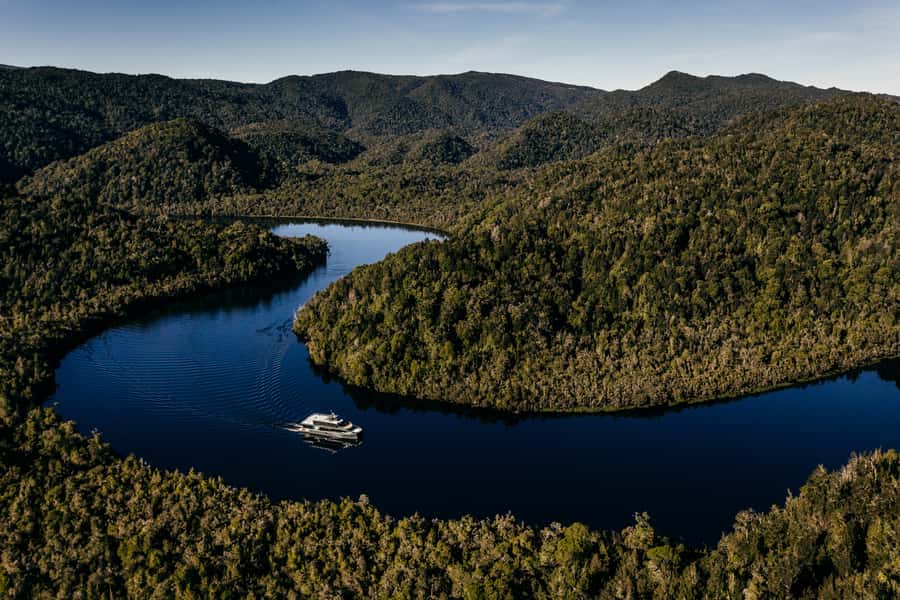 Strahan: Gordon River Cruise with Lunch & Sarah Island Walk - Hells Gates and the wide waters of Macquarie Harbour